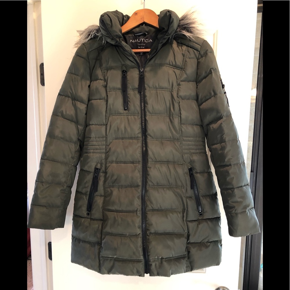 Nautica Women’s Puffer Coat with Faux Fur Trim